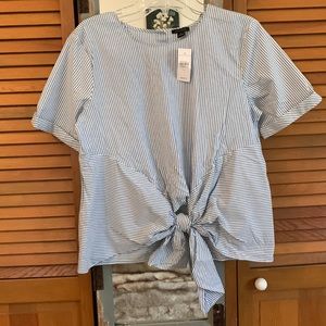 Ann Taylor, blue and white striped, summer shirt. Front tie.. Size M, NWT